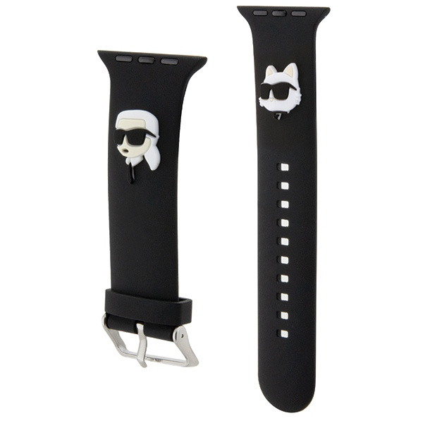 Kryt Strap Karl Lagerfeld KLAWLSLKCNK Apple Watch 4/5/6/7/SE/8/9/Ultra 44/45/49mm strap 3D Rubber Karl&Choupette Heads barva černá