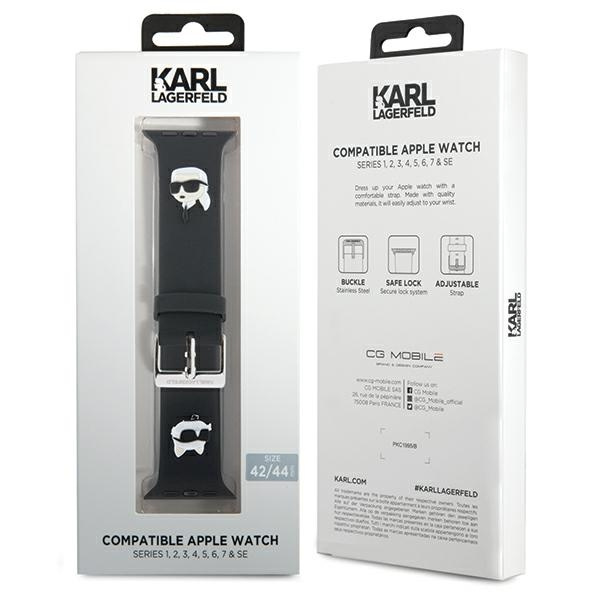 Kryt Strap Karl Lagerfeld KLAWLSLKCNK Apple Watch 4/5/6/7/SE/8/9/Ultra 44/45/49mm strap 3D Rubber Karl&Choupette Heads barva černá