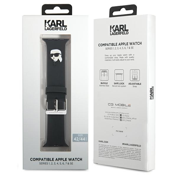 Kryt Belt Karl Lagerfeld KLAWLSLKNK Apple Watch 4/5/6/7/SE/8/9/Ultra 44/45/49mm strap 3D Rubber Karl Head black