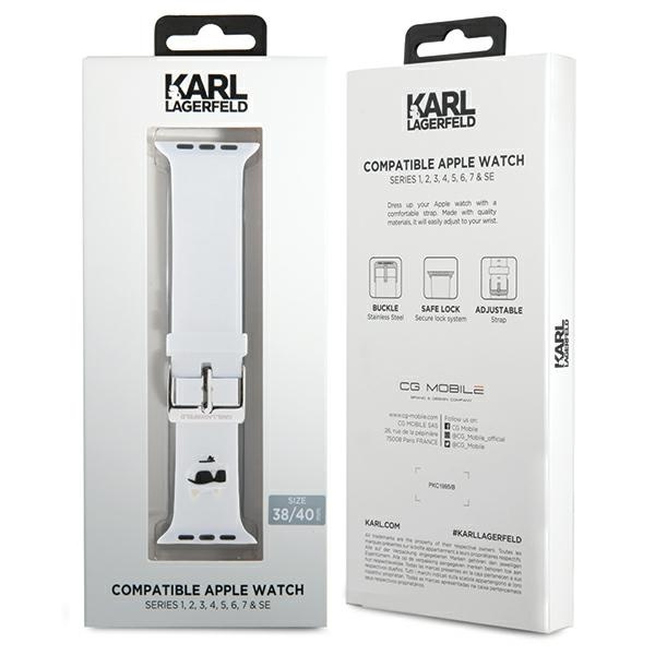 Kryt Belt Karl Lagerfeld KLAWMSLCNH Apple Watch 4/5/6/7/SE/8/9/10 40/41/42mm strap 3D Rubber Choupette Heads white