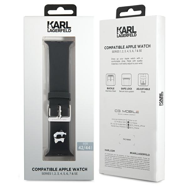 Kryt Belt Karl Lagerfeld KLAWLSLCNK Apple Watch 4/5/6/7/SE/8/9/Ultra 44/45/49mm strap 3D Rubber Choupette Head barva černá