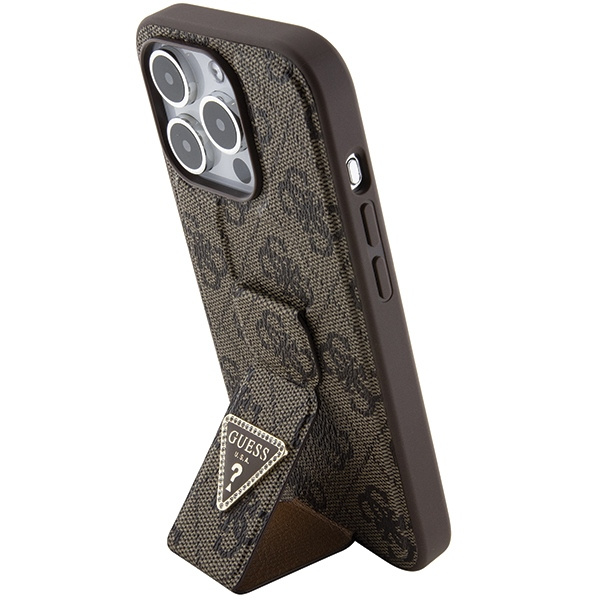 Kryt Guess GUHCP15LPGS4TDW iPhone 15 Pro barva hnědá hardcase Grip Stand 4G Triangle Strass