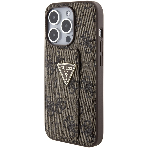 Kryt Guess GUHCP15LPGS4TDW iPhone 15 Pro barva hnědá hardcase Grip Stand 4G Triangle Strass