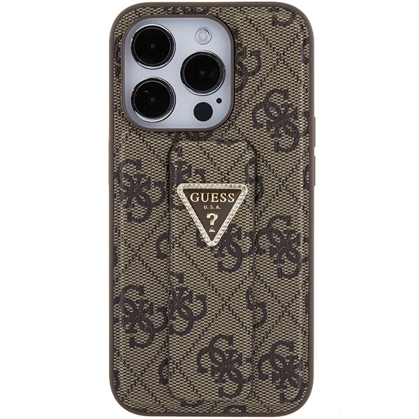 Kryt Guess GUHCP15LPGS4TDW iPhone 15 Pro barva hnědá hardcase Grip Stand 4G Triangle Strass