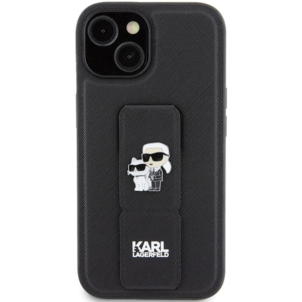Kryt Karl Lagerfeld KLHCP15SGSAKCPK iPhone 15 barva černá hardcase Gripstand Saffiano Karl&Choupette Pins
