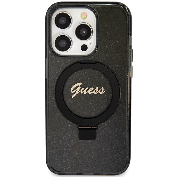 Kryt Guess GUHMP15LHRSGSK Apple iPhone 15 Pro hardcase Ring Stand Script Glitter MagSafe black
