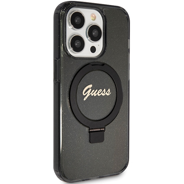 Kryt Guess GUHMP15LHRSGSK Apple iPhone 15 Pro hardcase Ring Stand Script Glitter MagSafe black
