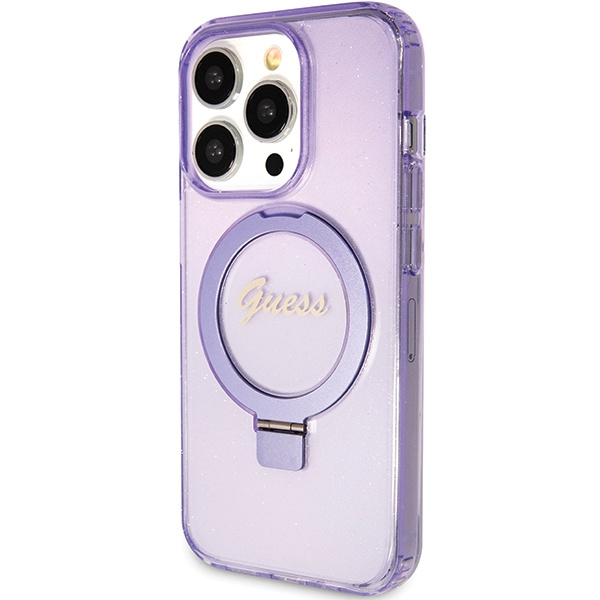 Kryt Guess GUHMP15LHRSGSU Apple iPhone 15 Pro hardcase Ring Stand Script Glitter MagSafe purple