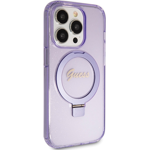 Kryt Guess GUHMP15LHRSGSU Apple iPhone 15 Pro hardcase Ring Stand Script Glitter MagSafe purple