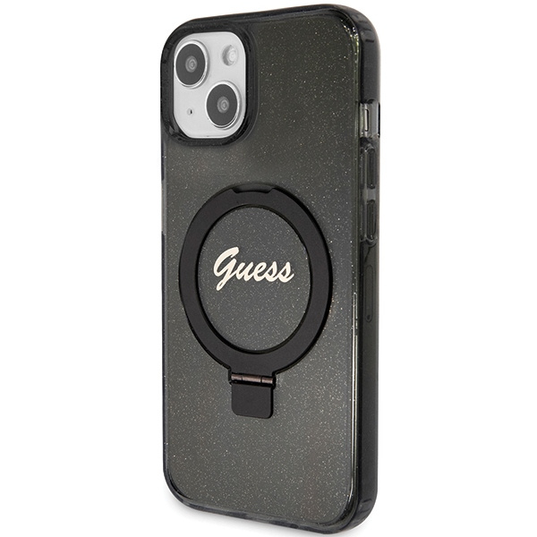 Kryt Guess GUHMP15MHRSGSK Apple iPhone 15 Plus / 14 Plus hardcase Ring Stand Script Glitter MagSafe black
