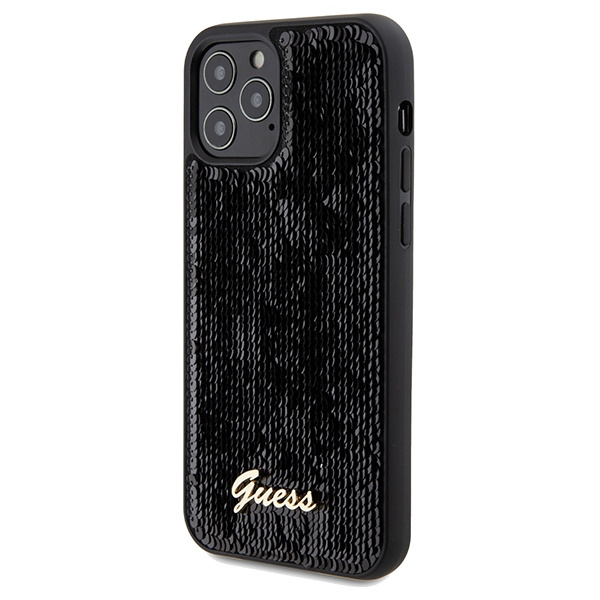 Kryt Guess GUHCP12MPSFDGSK Apple iPhone 12 / 12 Pro hardcase Sequin Script Metal black
