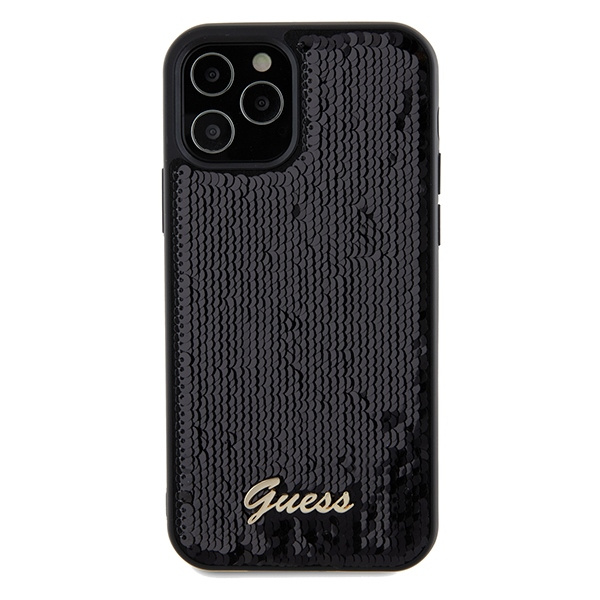 Kryt Guess GUHCP12MPSFDGSK Apple iPhone 12 / 12 Pro hardcase Sequin Script Metal black