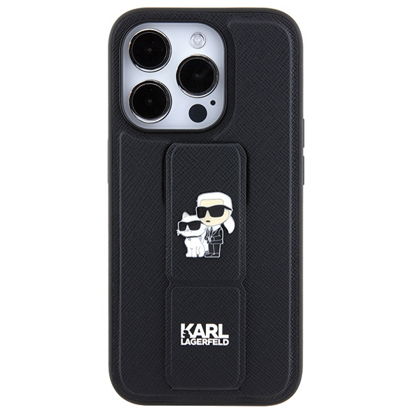 Kryt Karl Lagerfeld KLHCP13LGSAKCPK Apple iPhone 13 / 13 Pro hardcase Gripstand Saffiano Karl&Choupette Pins black