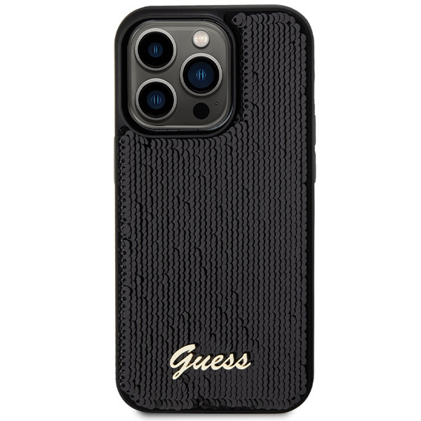 Kryt Guess GUHCP13XPSFDGSK Apple iPhone 13 Pro Max hardcase Sequin Script Metal black