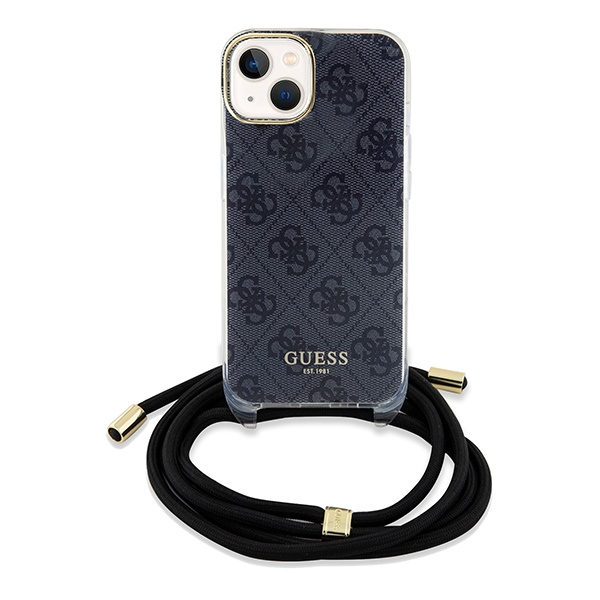 Kryt Guess GUHCP15SHC4SEK Apple iPhone 15 / 14 hardcase Crossbody Cord 4G Print black