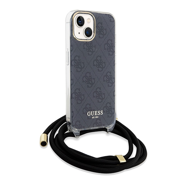 Kryt Guess GUHCP15SHC4SEK Apple iPhone 15 / 14 hardcase Crossbody Cord 4G Print black