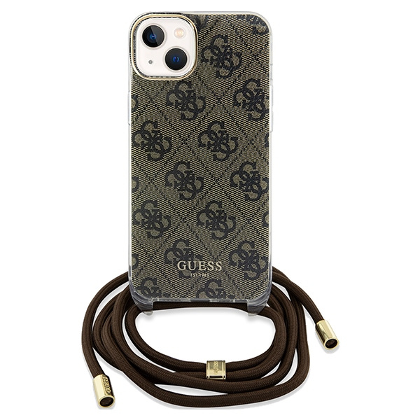 Kryt Guess GUHCP15SHC4SEW Apple iPhone 15 / 14 hardcase Crossbody Cord 4G Print brown