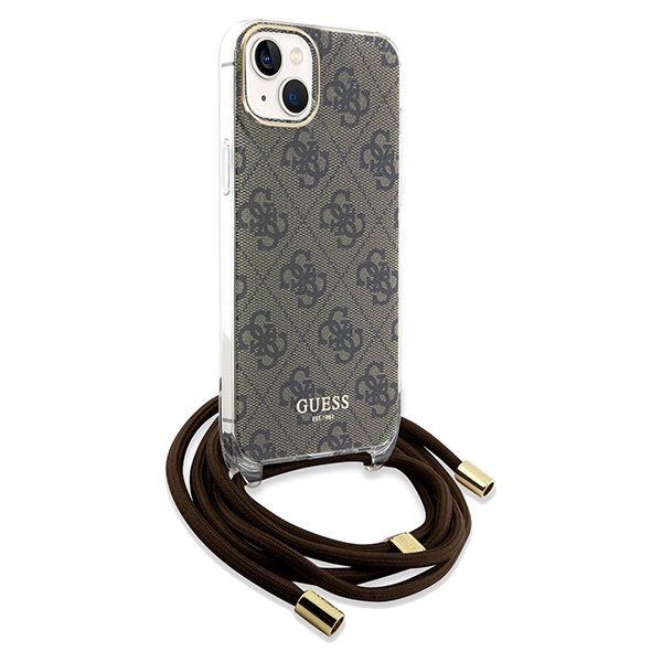 Kryt Guess GUHCP15SHC4SEW Apple iPhone 15 / 14 hardcase Crossbody Cord 4G Print brown