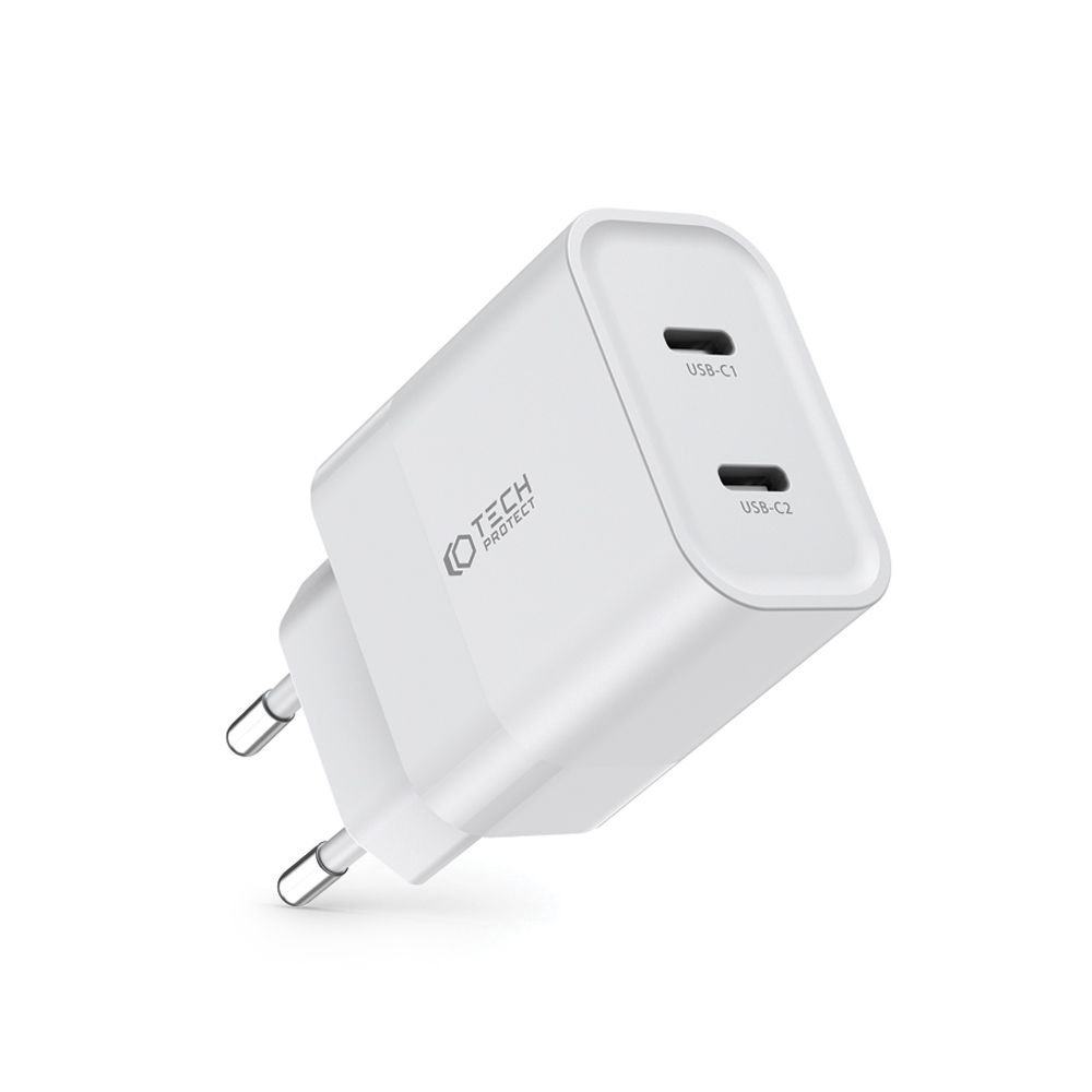 Síťová nabíječka Tech-Protect C20W Network Charger 2xUSB-C, PD, 20W White