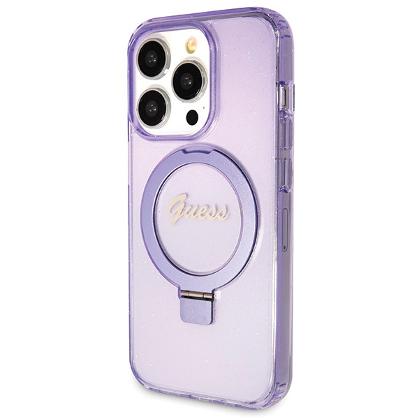 Kryt Guess GUHMP14LHRSGSU Apple iPhone 14 Pro hardcase Ring Stand Script Glitter MagSafe purple