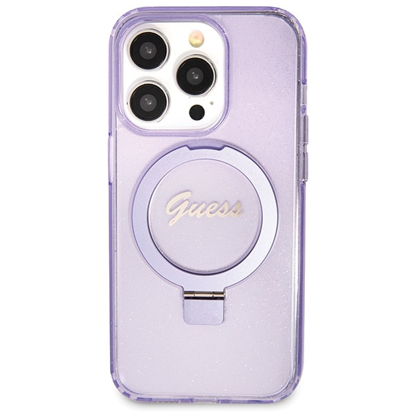 Kryt Guess GUHMP14LHRSGSU Apple iPhone 14 Pro hardcase Ring Stand Script Glitter MagSafe purple