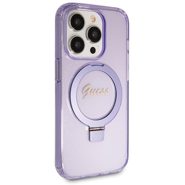 Kryt Guess GUHMP14LHRSGSU Apple iPhone 14 Pro hardcase Ring Stand Script Glitter MagSafe purple
