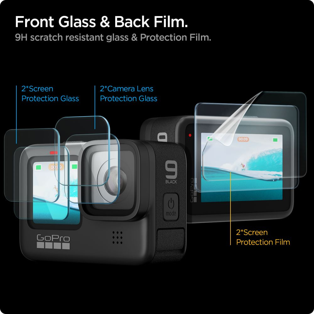 Kryt pigen Glas.TR Slim + Film Gopro Hero 9 / 10 / 11 / 12 Clear [2 PACK]