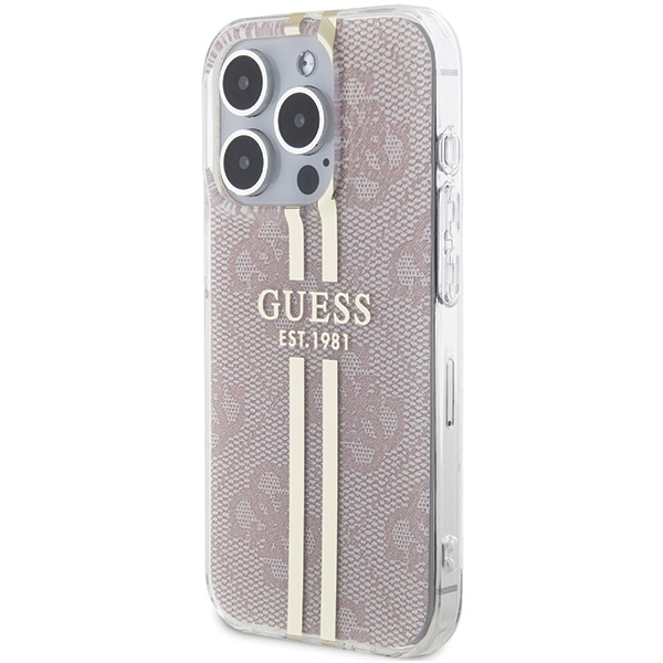 Kryt Guess GUHCP15LH4PSEGP Apple iPhone 15 Pro hardcase IML 4G Gold Stripe pink