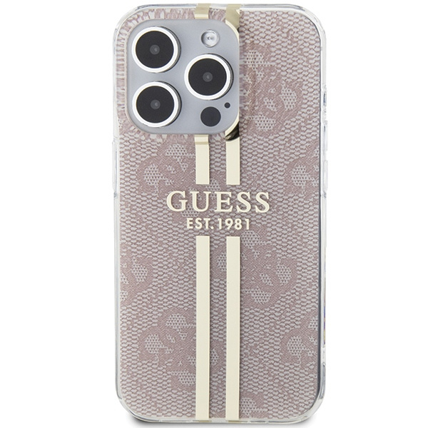 Kryt Guess GUHCP15LH4PSEGP Apple iPhone 15 Pro hardcase IML 4G Gold Stripe pink