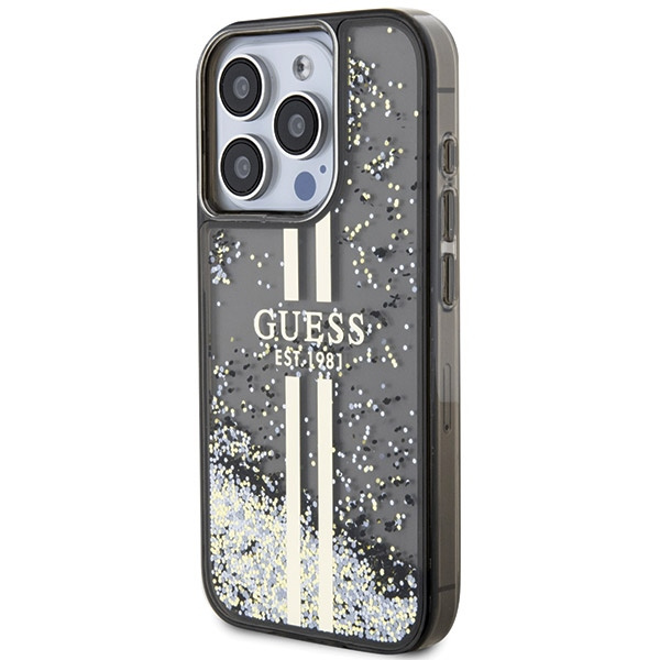 Kryt Guess GUHCP15LLFCSEGK Apple iPhone 15 Pro hardcase Liquid Glitter Gold Stripes black