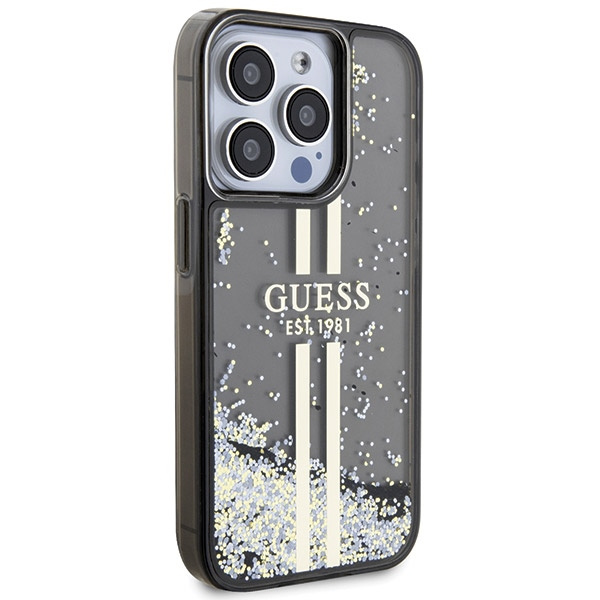 Kryt Guess GUHCP15LLFCSEGK Apple iPhone 15 Pro hardcase Liquid Glitter Gold Stripes black