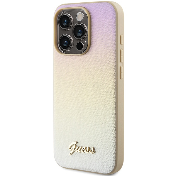 Kryt Guess GUHCP15LPSAIRSD Apple iPhone 15 Pro hardcase Saffiano Iridescent Script gold