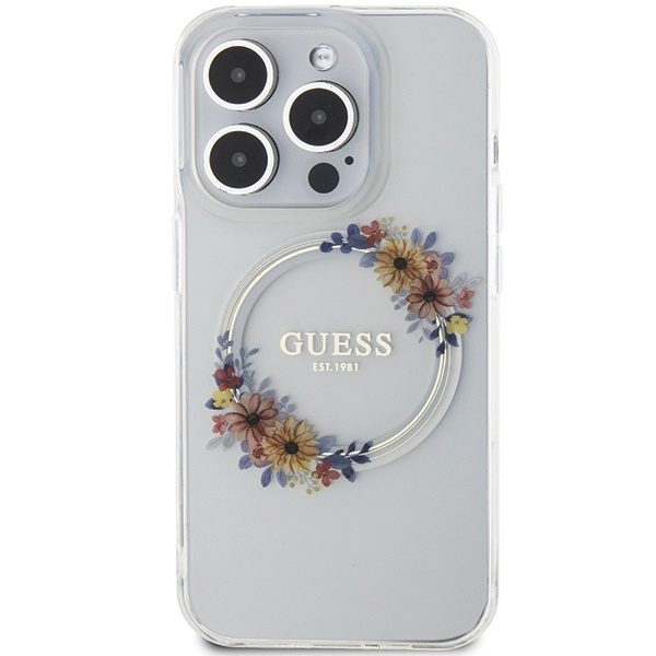 Kryt Guess GUHMP15LHFWFCT Apple iPhone 15 Pro hardcase IML Flowers Wreatch MagSafe transparent