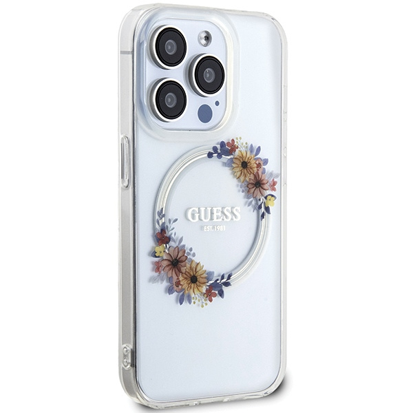 Kryt Guess GUHMP15LHFWFCT Apple iPhone 15 Pro hardcase IML Flowers Wreatch MagSafe transparent