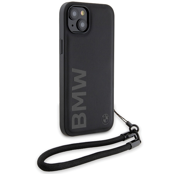 Kryt BMW BMHCP15S23RMRLK Apple iPhone 15 / 14 / 13 hardcase Signature Leather Wordmark Cord black
