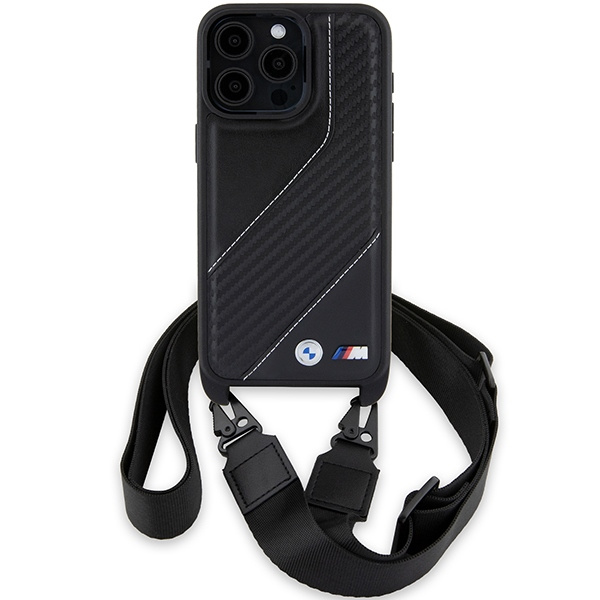 Kryt BMW BMHCP15X23PSCCK Apple iPhone 15 Pro Max hardcase M Edition Carbon Stripe & Strap black