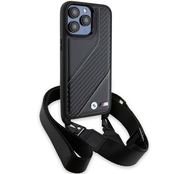 Kryt BMW BMHCP15X23PSCCK Apple iPhone 15 Pro Max hardcase M Edition Carbon Stripe & Strap black
