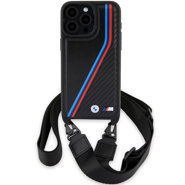 Kryt BMW BMHCP15X23PSVTK Apple iPhone 15 Pro Max hardcase M Edition Carbon Tricolor Lines & Strap black