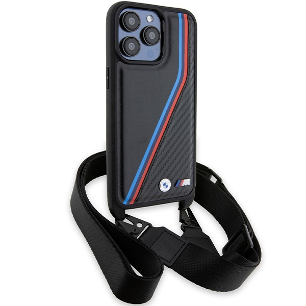 Kryt BMW BMHCP15X23PSVTK Apple iPhone 15 Pro Max hardcase M Edition Carbon Tricolor Lines & Strap black