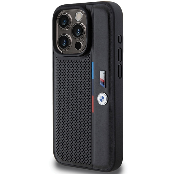 Kryt BMW BMHCP15L23PUPVK Apple iPhone 15 Pro hardcase Perforated Tricolor Line black