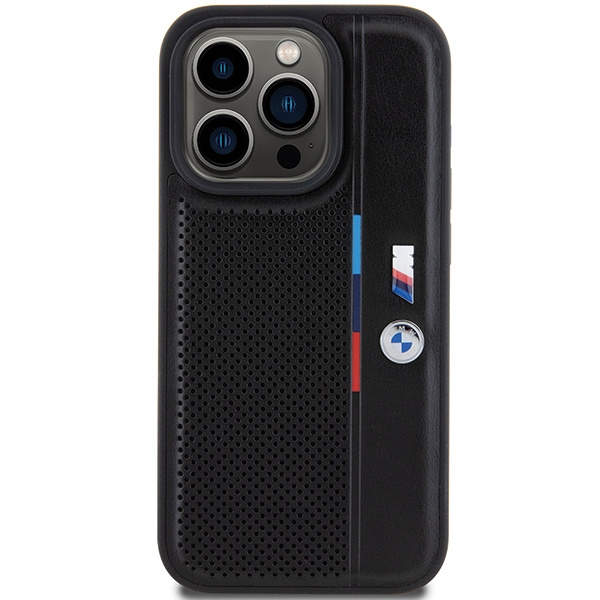 Kryt BMW BMHCP15L23PUPVK Apple iPhone 15 Pro hardcase Perforated Tricolor Line black