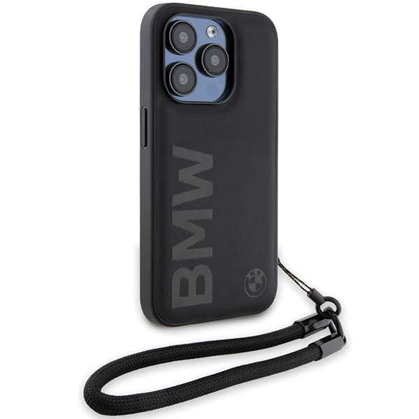 Kryt BMW BMHCP15L23RMRLK Apple iPhone 15 Pro hardcase Signature Leather Wordmark Cord black
