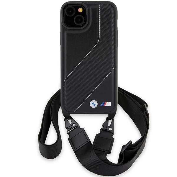 Kryt BMW BMHCP15S23PSCCK Apple iPhone 15 / 14 / 13 hardcase M Edition Carbon Stripe & Strap black