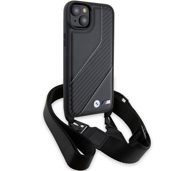 Kryt BMW BMHCP15S23PSCCK Apple iPhone 15 / 14 / 13 hardcase M Edition Carbon Stripe & Strap black