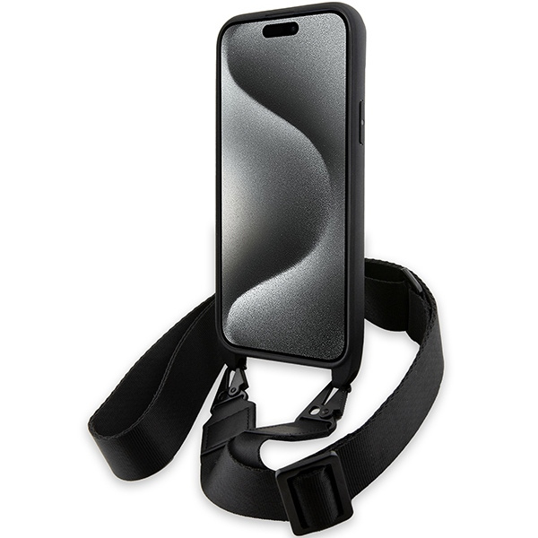 Kryt BMW BMHCP15S23PSCCK Apple iPhone 15 / 14 / 13 hardcase M Edition Carbon Stripe & Strap black