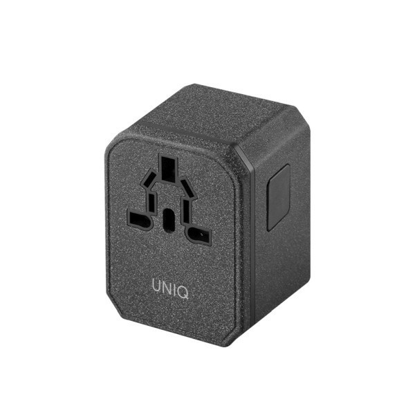 Síťová nabíječka UNIQ Voyage World Adapter 33W + 2xUSB + PD 18W + QC 3.0 charcoal grey (LITHOS Collective)
