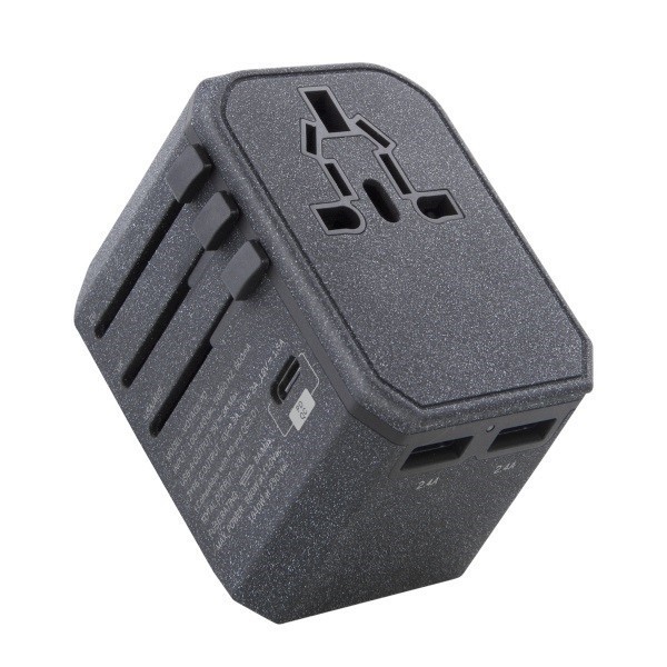 Síťová nabíječka UNIQ Voyage World Adapter 33W + 2xUSB + PD 18W + QC 3.0 charcoal grey (LITHOS Collective)