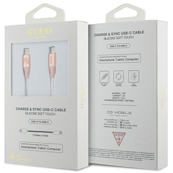 Guess GUCCLALRGDP cable USB-C / USB-C 1.5m Fast Charging Ebossed Logo pink