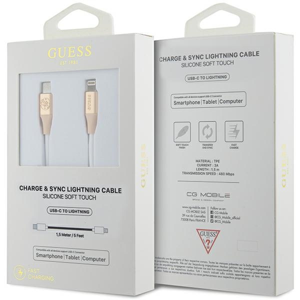 Guess GUCLLALRGDD cable USB-C / Lightning 1.5m Fast Charging Ebossed Logo light gold