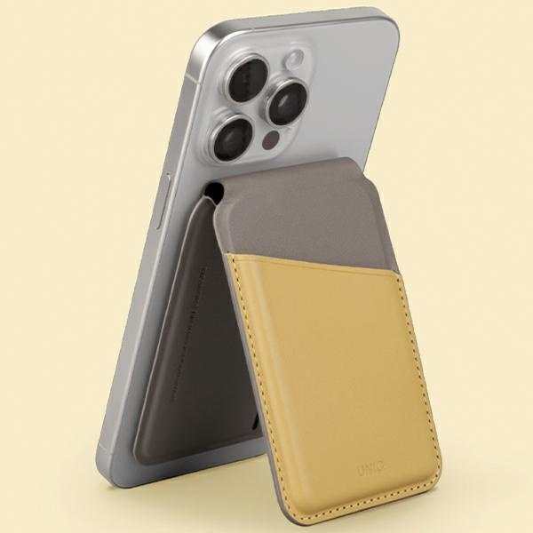 Knížkové pouzdro UNIQ Lyden DS RFID magnetic wallet with stand function canary yellow-flint grey